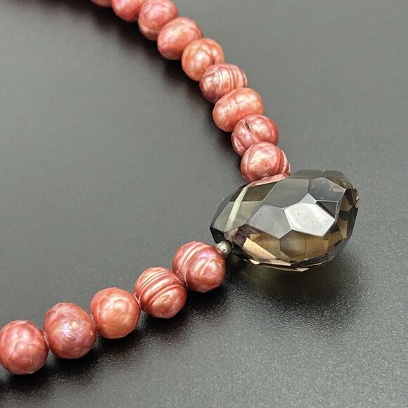 Smokey Quartz Boroque Red Fresh Water Pearl 925 Sterling Silver Necklace - Picture 4 of 13